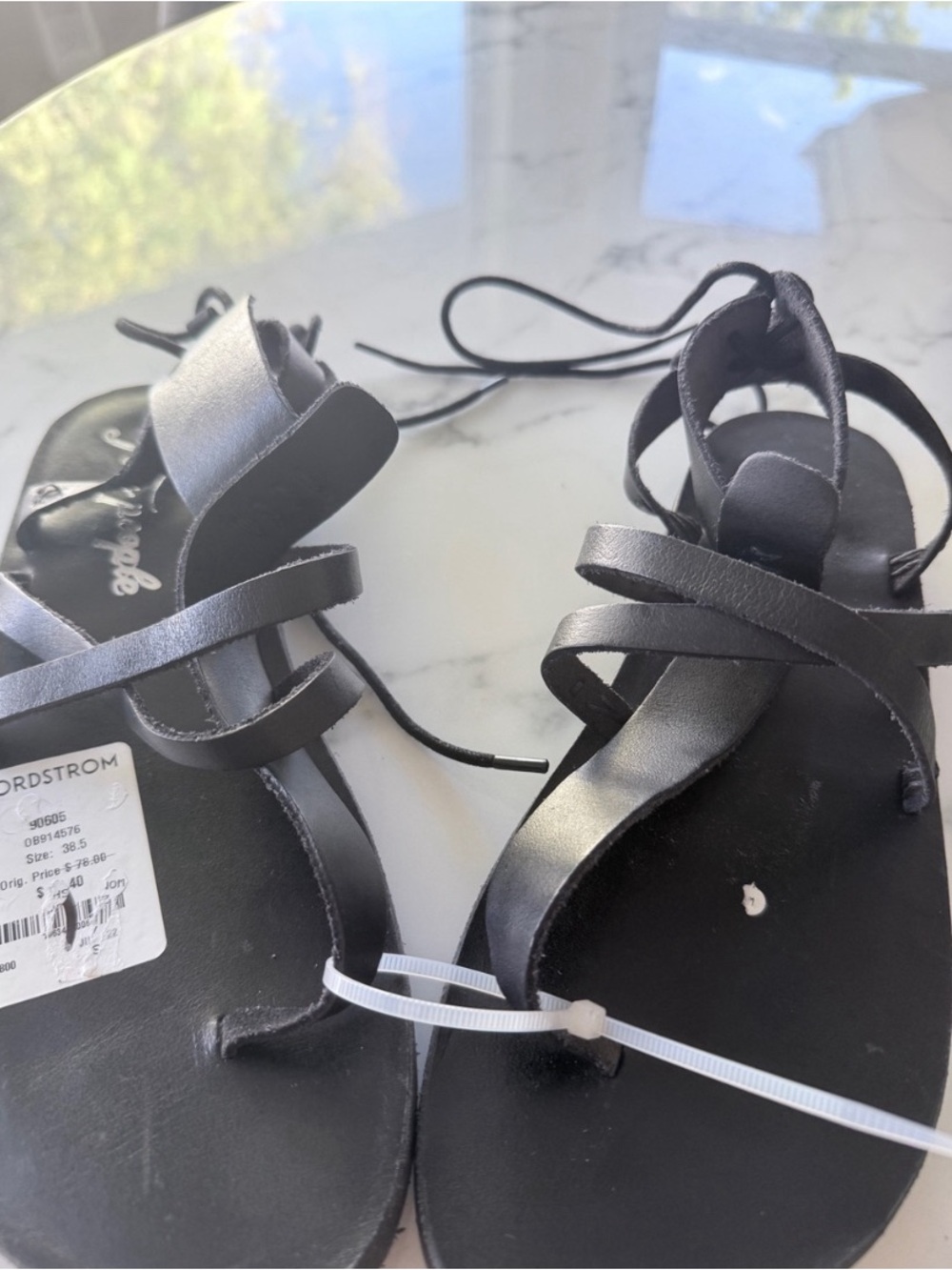 Free People Black Leather Gladiator Lace-Up Sandals “Vacation Day” - Picture 2 of 7